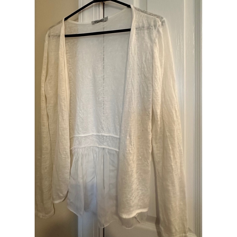 Elena Baldi White Sheer Peplum Open Front Cardigan Made in Italy Art‎ 2953 Large